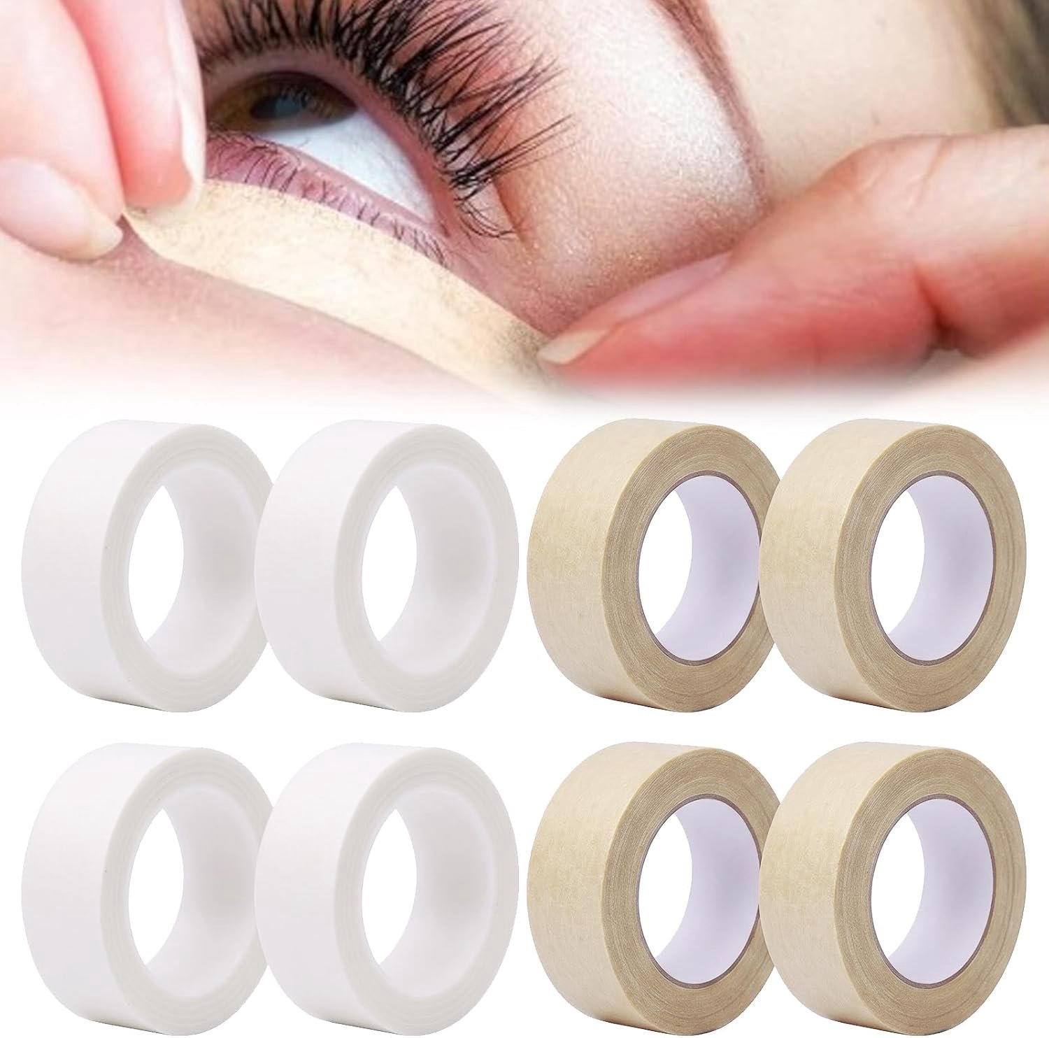 wimpertape 8 rollen - 4,5 meter - huidtint en wit - ideaal voor wimperverlengingen - Homevero