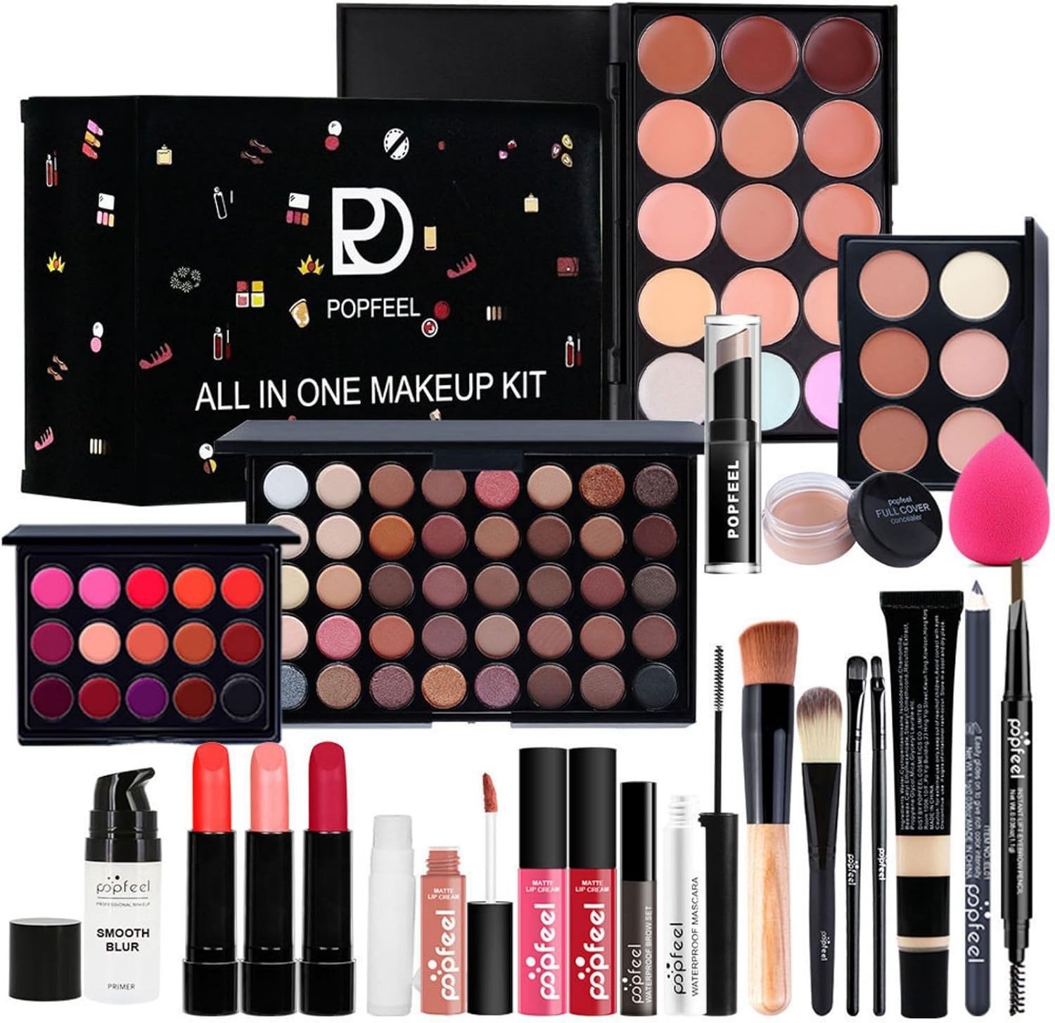 Complete Makeup Kit voor Vrouwen - Draagbare Reis Makeup Set voor Tienermeisjes met Oogschaduwpalet, Lippenstift, Concealer, Eyeliner en Mascara