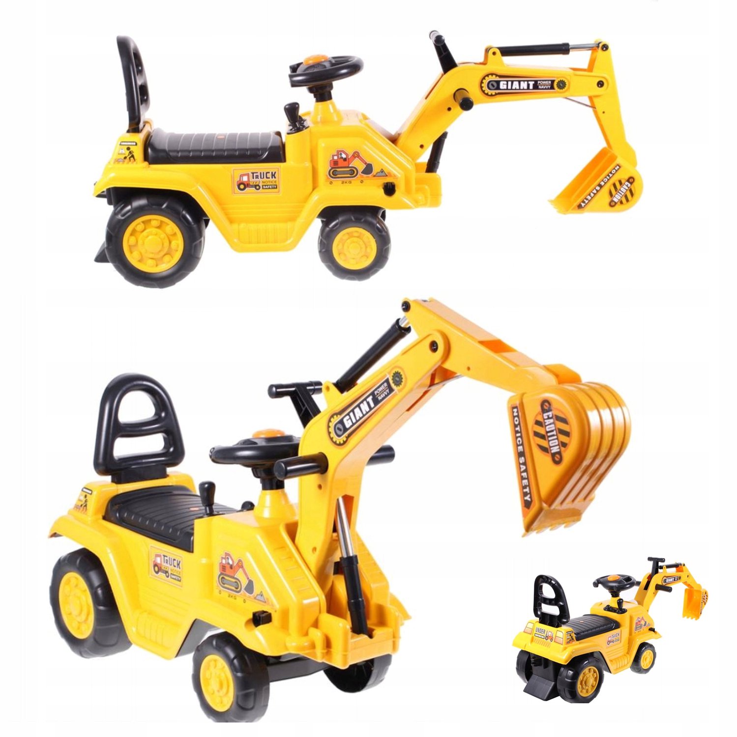 COIL Loopauto Graafmachine voor Kinderen – Shovel & Mobiele Bagger – Speelgoed Graafmachine met Beweegbare Schep, Claxon en Opbergruimte – Vanaf 12 Maanden – Geel