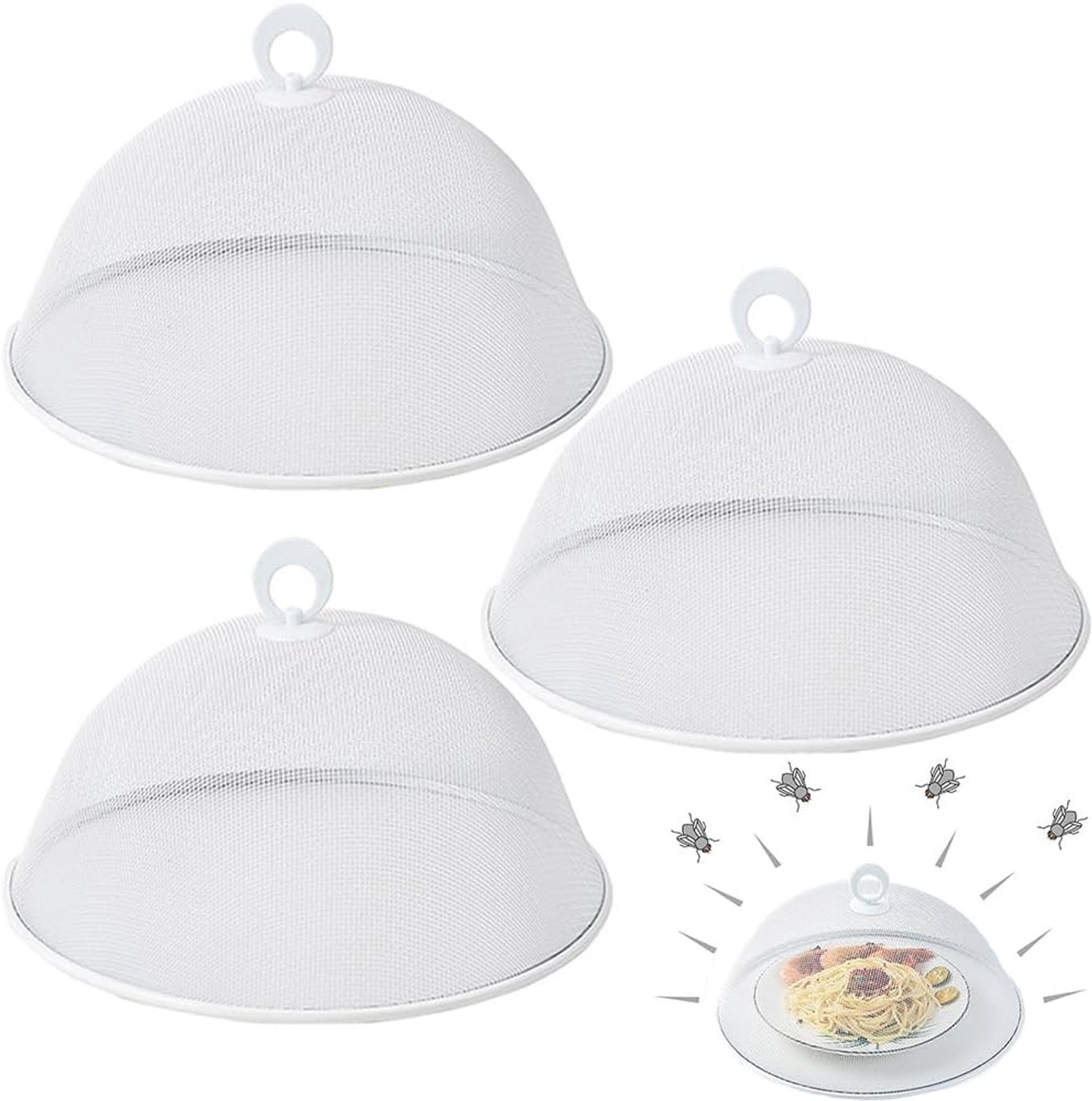 Set van 3 Voedselafdekkingen van RVS met Handvat voor Keuken en Picknick - Ideaal voor Bescherming en Versheid