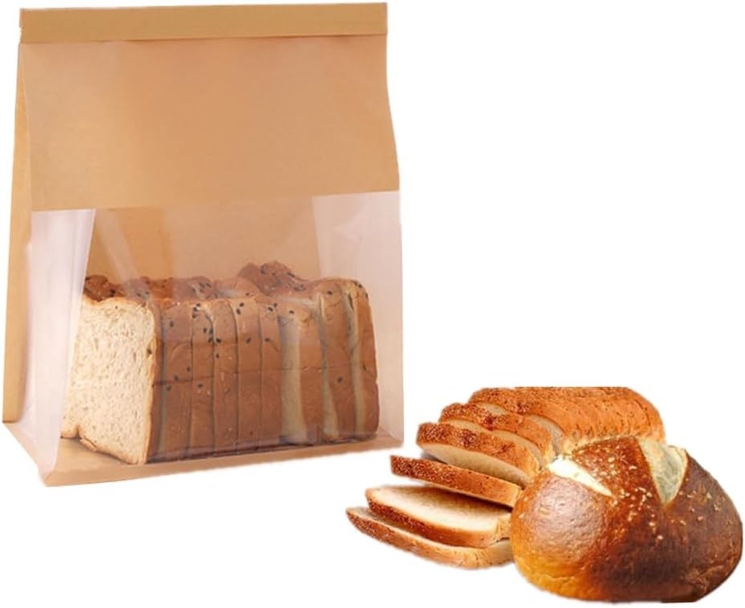 50 Stuks Resealable Bruine Kraft Papieren Bakkerijzakken met Venster, 22x10x28cm, Ideaal voor Brood, Gebak en Thuisbakken