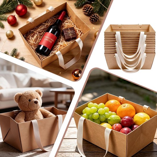 10 stuks geschenkmanden leeg met strik, cadeaumand, karton, 25 x 16,5 x 11 — afbeelding 3