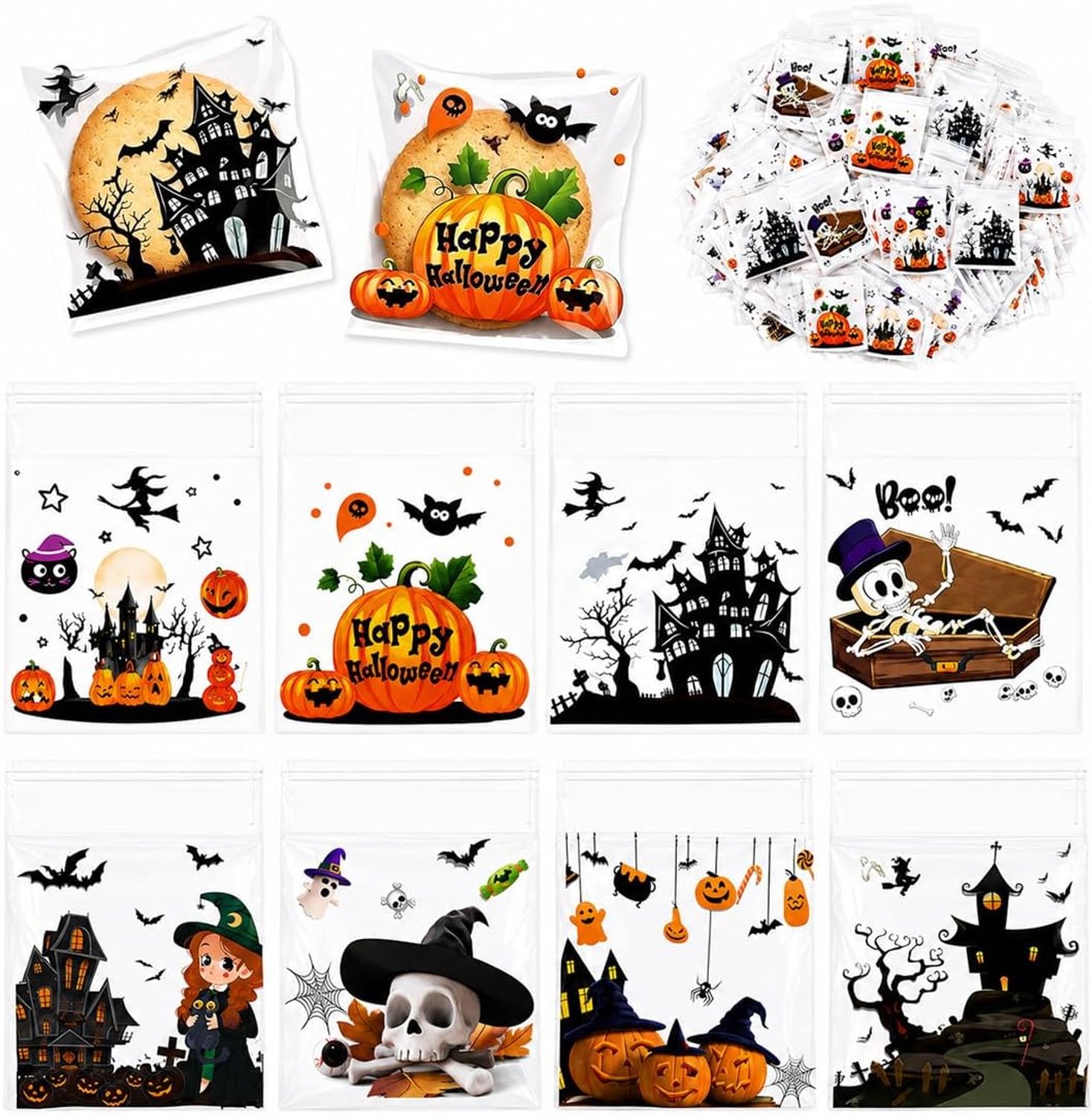 Halloween-Zakjes van Cellofaan - 200 stuks Snoepzakjes - Cadeauzakjes voor Lekkernijen - Feestverpakking