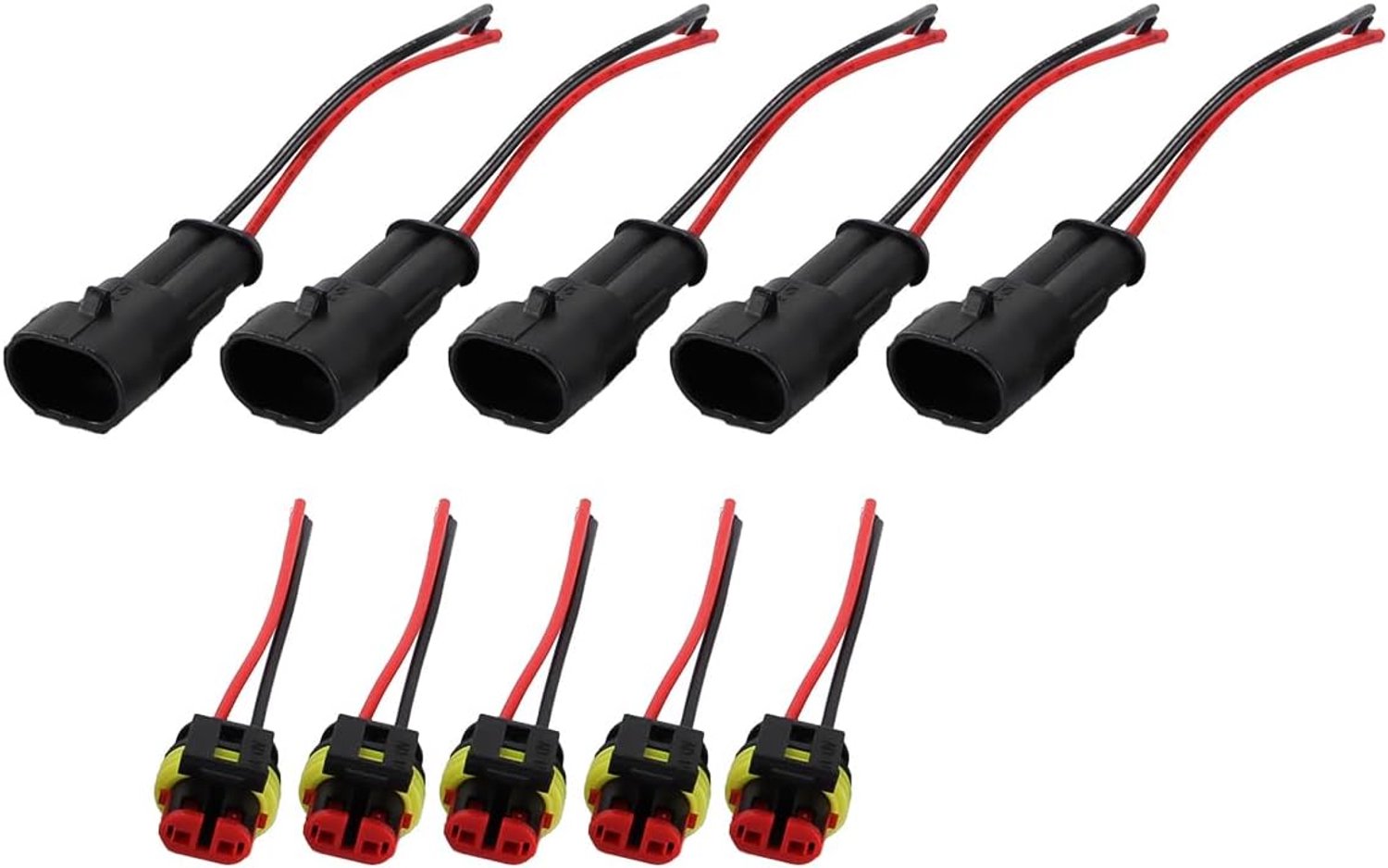 5 paar waterdichte elektrische automotive connectoren, 2-pins weerbestendige mannelijke en vrouwelijke kabelset, geschikt voor auto's, vrachtwagens en motoren.