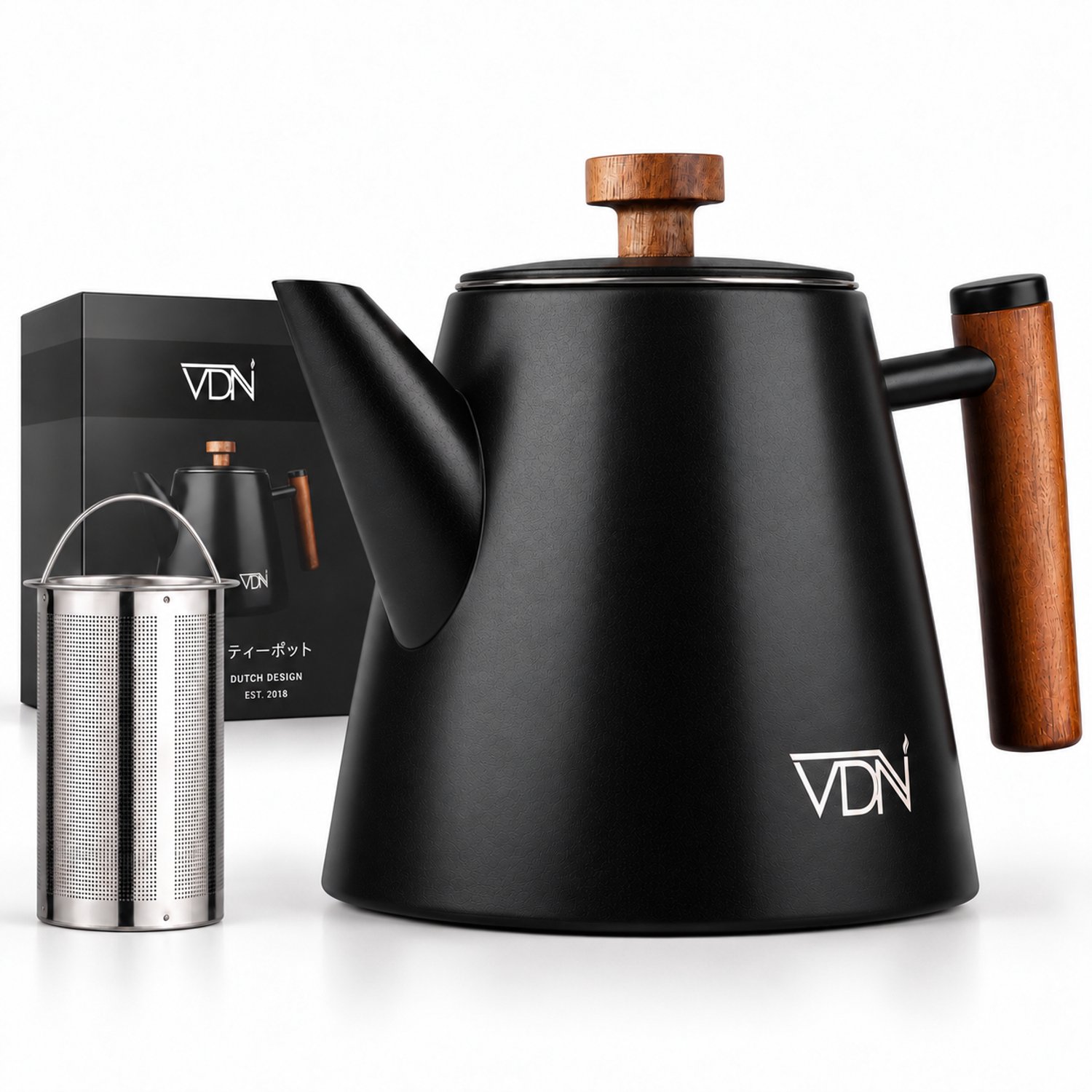 Bol.com VDN RVS Theepot Dubbelwandig met Filter - Zwarte Theekan 1 Liter - 902 aanbieding