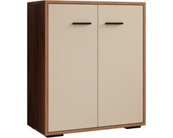 MB Muebles Bonitos | Dressoir voor woonkamer | Kleine Opbergkast met 2 dueren | Breedte 60 x Hoogte 71 x Diepte 30 cm | Modern | Kleur Walnoot ambar en Beige | Lander L2