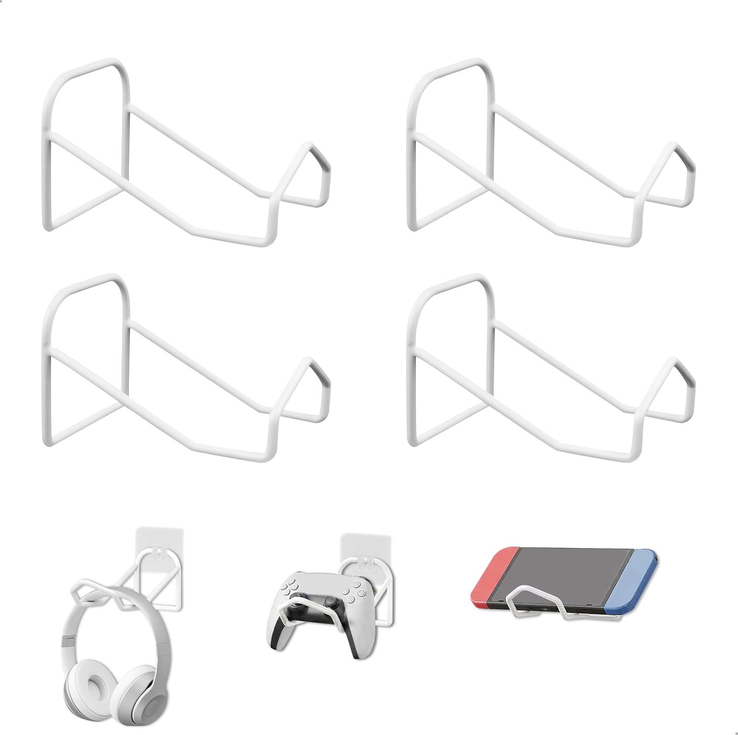 Controller wandhouder, 4 stuks, zonder boren, controllerhouder, muur, universele hoofdtelefoonstandaard, metaal, zelfklevende wandhouder voor PS3/PS4/PS5/Xbox/Pro gamepad, hoofdtelefoon, rugzakken