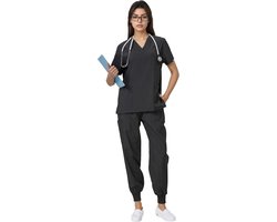 Chesoon Scrubs voor dames heren V-hals top en joggingbroek elastische tailleband met 3 topzakken en 3 broekzakken anti-rimpel scrubset