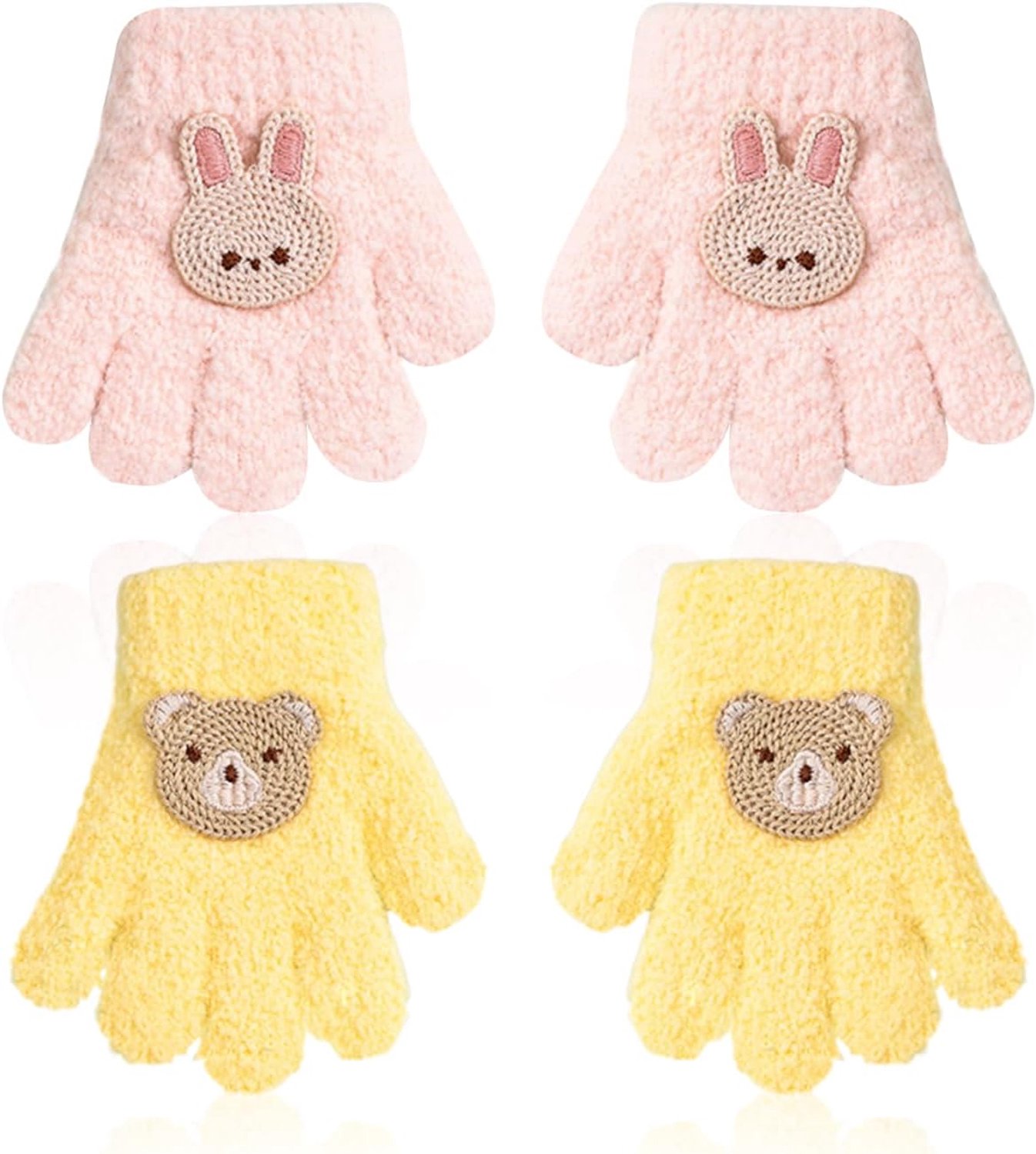 2 Paar Kinderhandschoenen, Schattige Handschoenen, Pluche Handschoenen, Winter Warme Handschoenen, Elastische Zachte Handschoenen