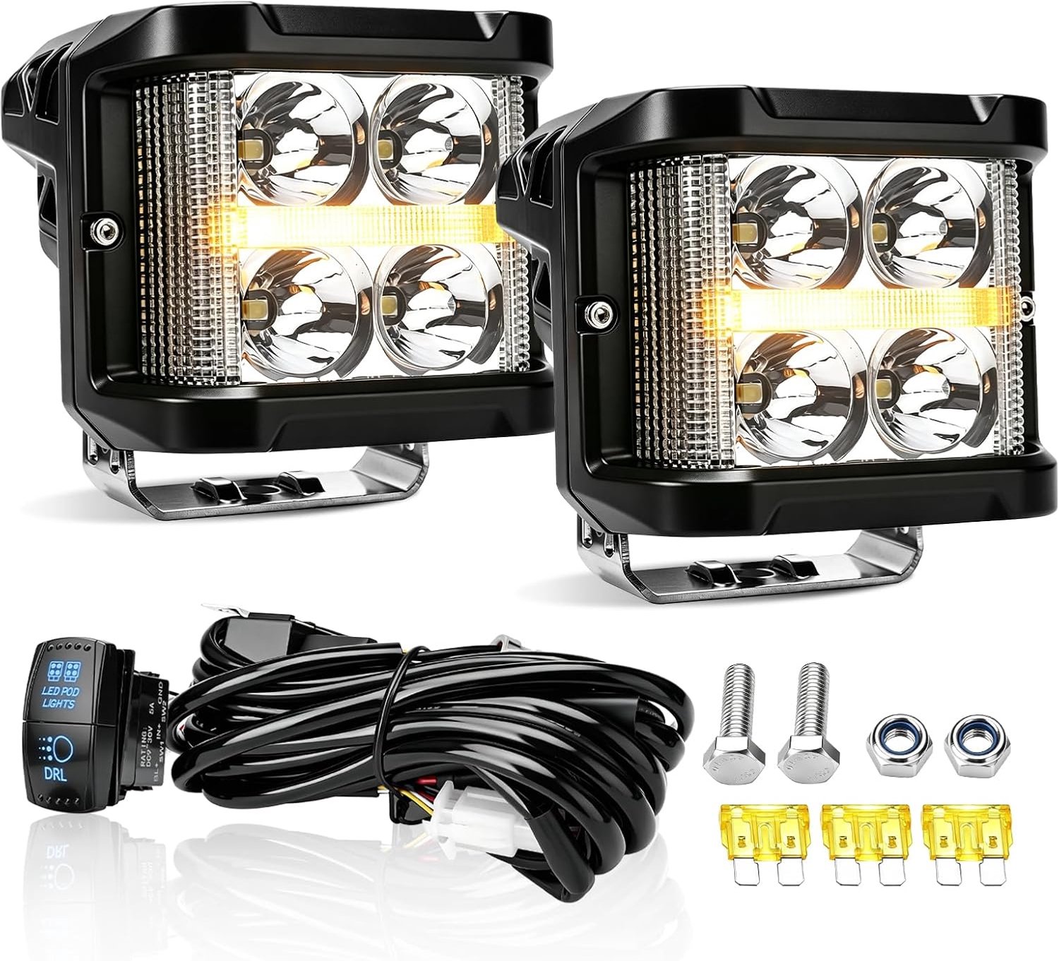 Chelhead Led-lichtbalk 10,2 cm met amber dagrijverlichting, bedradingsset, IP68