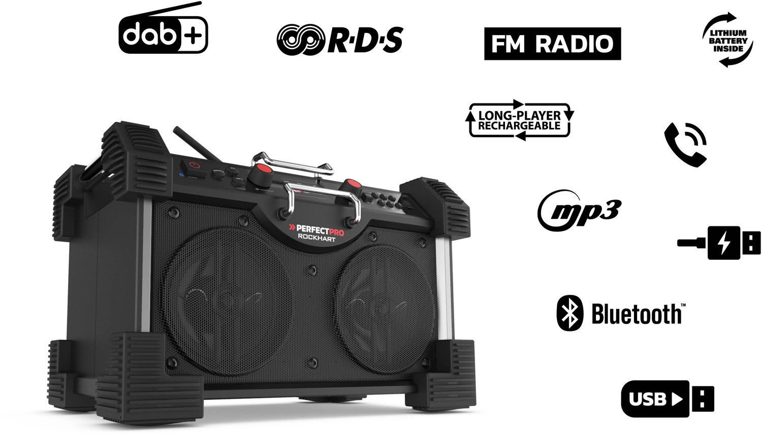 Bol.com Perfectpro Bouwradio ROCKHART - DAB+ - Bluetooth - USB - Oplaadbaar - Lithium - RH4 aanbieding
