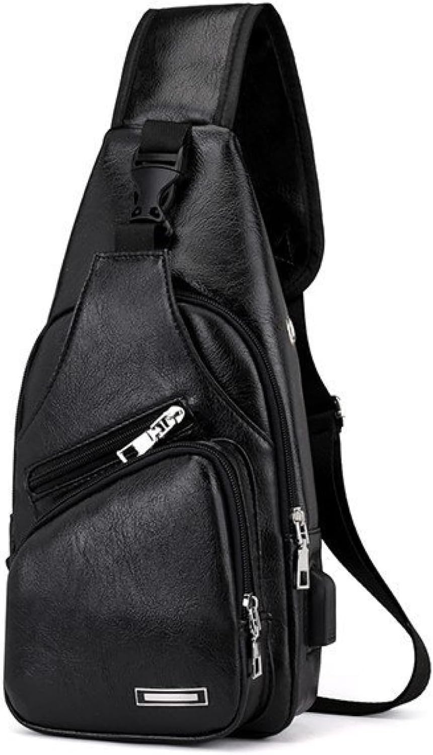Leren Sling Bag met Anti-Diefstal, Kleine Schoudertas voor Mannen, Ideaal voor Casual, Outdoor, Wandelen en Reizen met USB-aansluiting