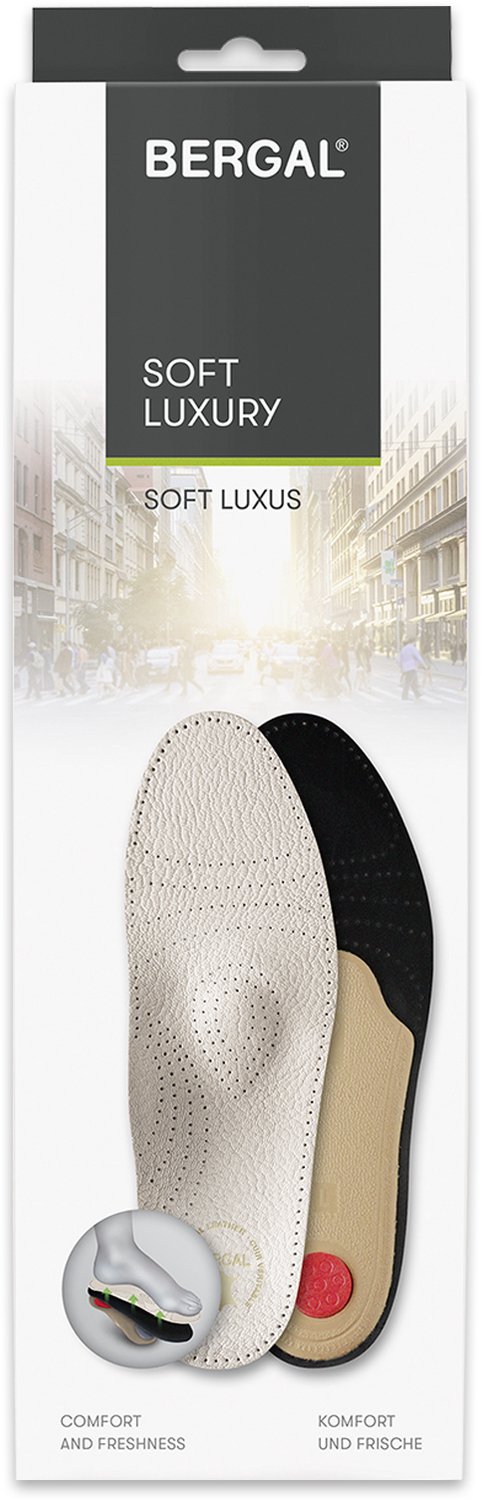 Bergal Soft Luxury inlegzool – Geschikt voor normale schoenen, sportschoenen en wandelschoenen, van latex en leer – Luxe leren inlegzool met zachte latexschuim demping – 47