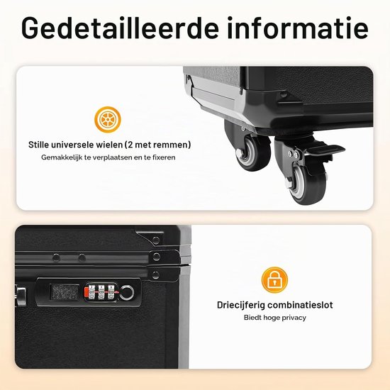 Trolley, tattookoffer met 3 laden en wielen, cosmeticakoffer trolley voor kappers, nageltechnici, zwart (acryl) — afbeelding 2