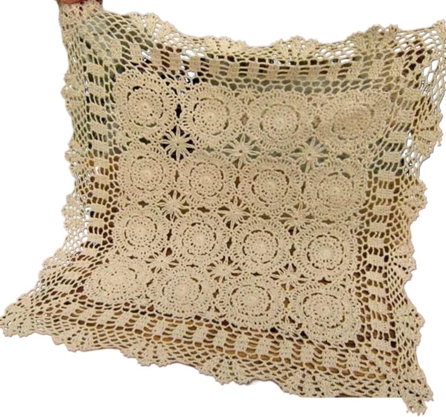 Kanten tafelkleed, vintage tafelkleden, handgemaakte vierkante mattenset - Collectie gehaakte kanten tafelkleden(Beige,90x90cm)