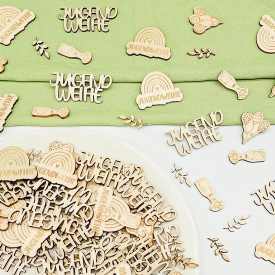 50 stuks confetti jeugdwijding, jeugdwijding, decoratie, confetti, jeugdwijding, tafeldecoratie, hout — afbeelding 4