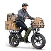 HillMiles MileLink 1 elektrische fiets 250W, 65Nm, begrensd tot 25 km/u, dubbele accu 48V 18+22,5Ah, 50° stuurdraaihoek, brede banden, hydraulische remmen en zware achterdrager voor lading, geschikt voor stad en terrein, Groen