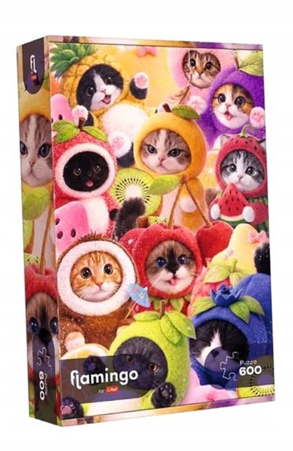 Puzzel 600 Stukken: Flamingo Fruitige Katjes