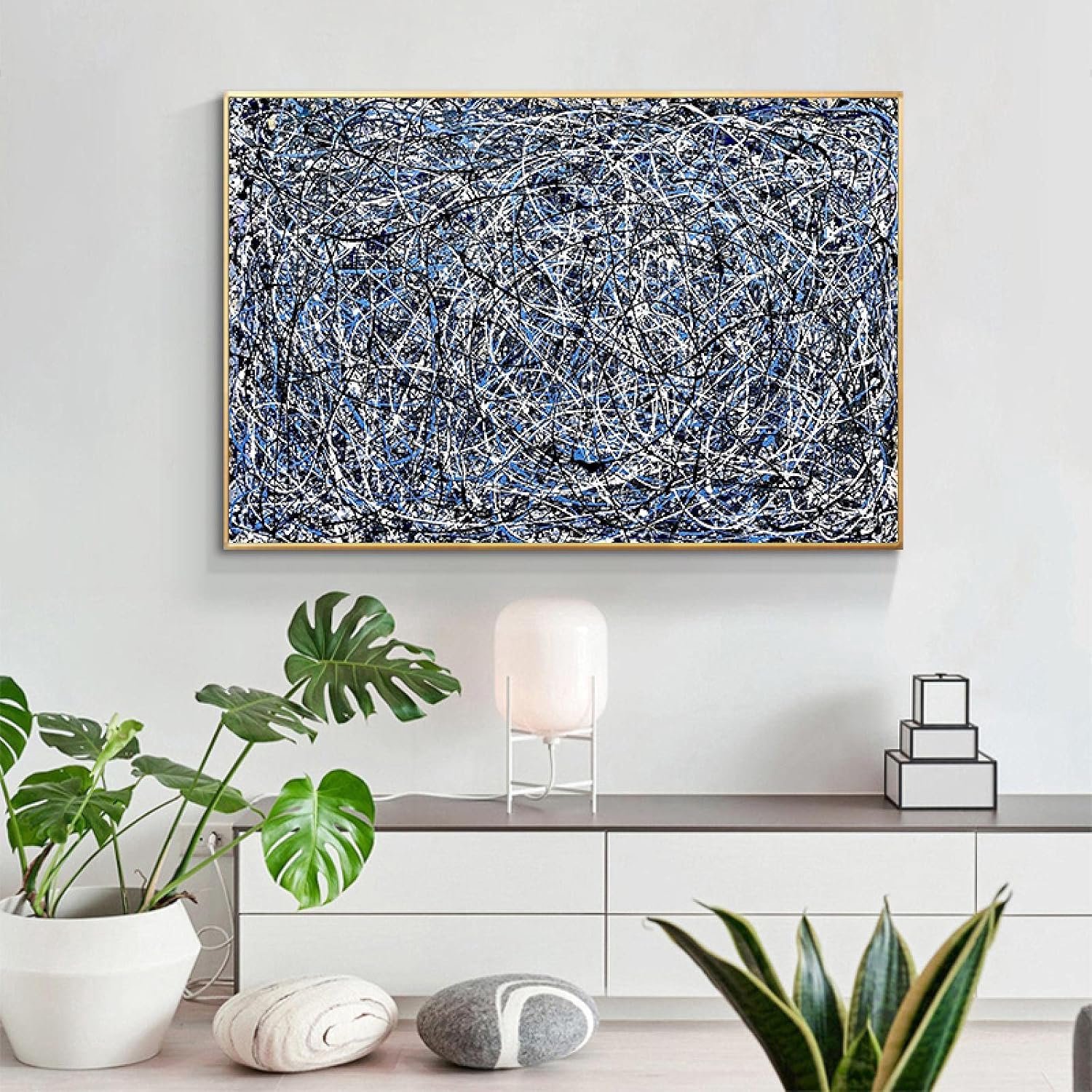 Jackson Pollock Abstract Kunstwerk Schilderijen Zwart Wit Lijnen Canvas Posters en Prints Muurfoto's voor Woonkamer 60x90cm Frameless
