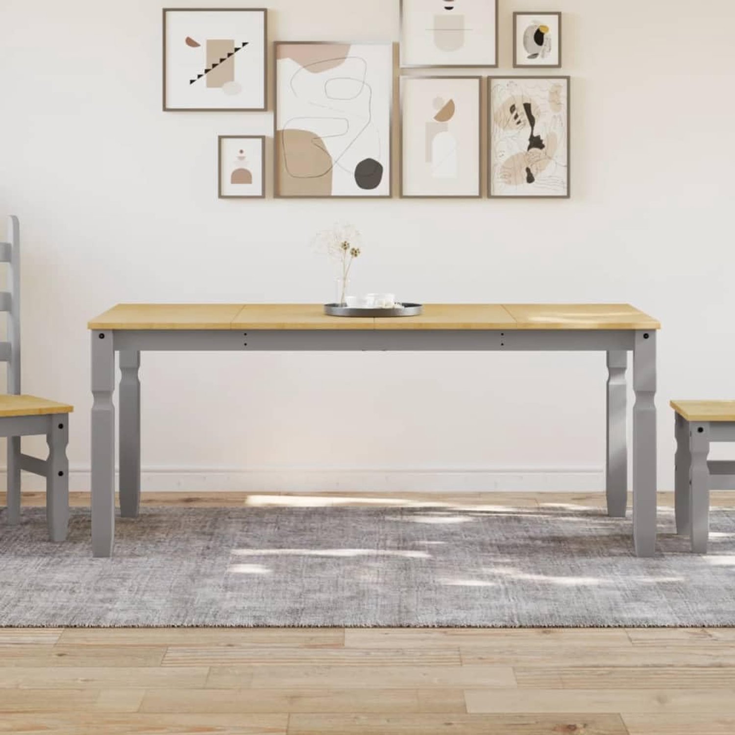 Eettafel, keukentafel, eetkamertafel, eetkamertafel, loungetafel, restauranttafel, geschikt voor restaurant, eetkamer, keuken, clubs, corona, grijs, 180 x 90 x 75 cm, massief grenen