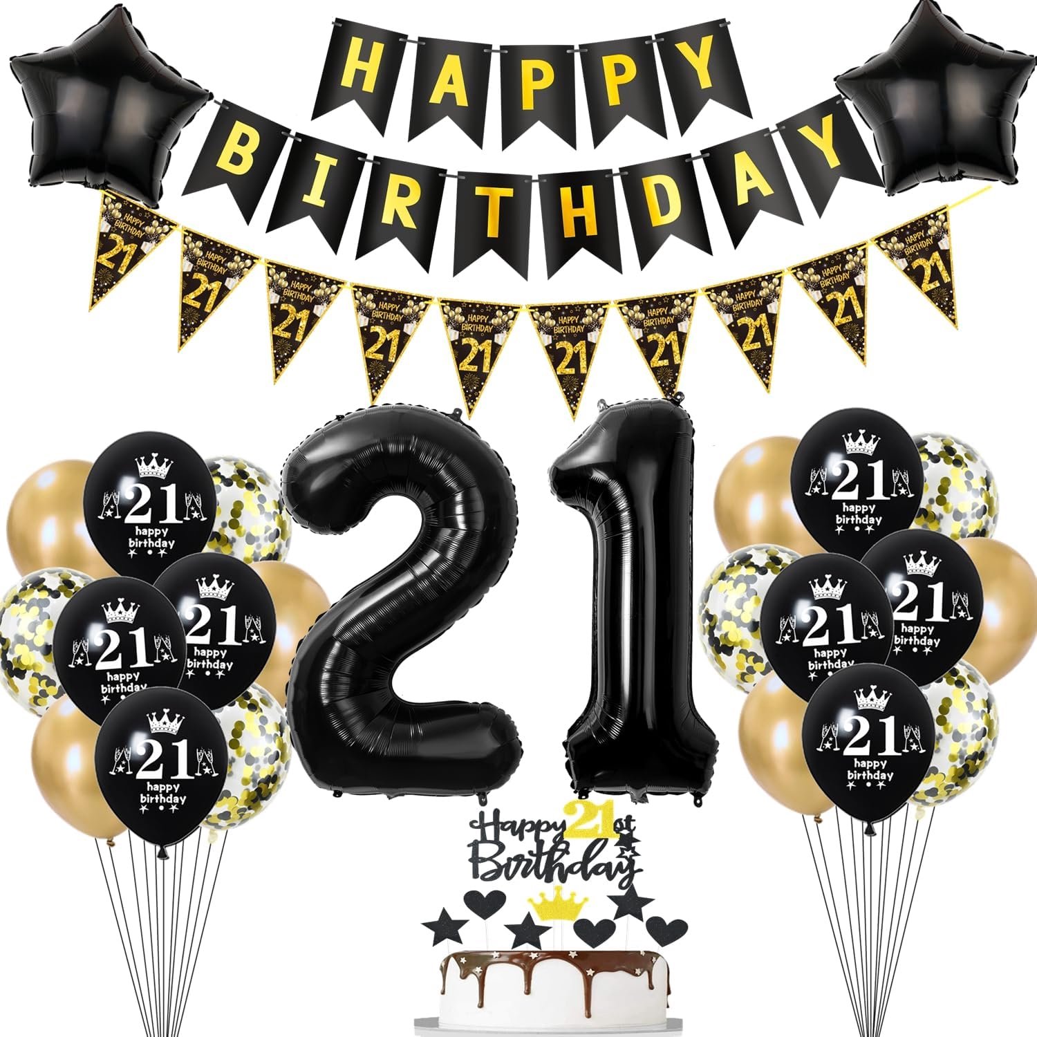 Goud zwarte decoraties 21 jaar verjaardag man vrouw taart decoratie 21 jaar verjaardag vrouw ballonnen 21 jaar verjaardag man decoratie verjaardag 21 jaar man ballonnen