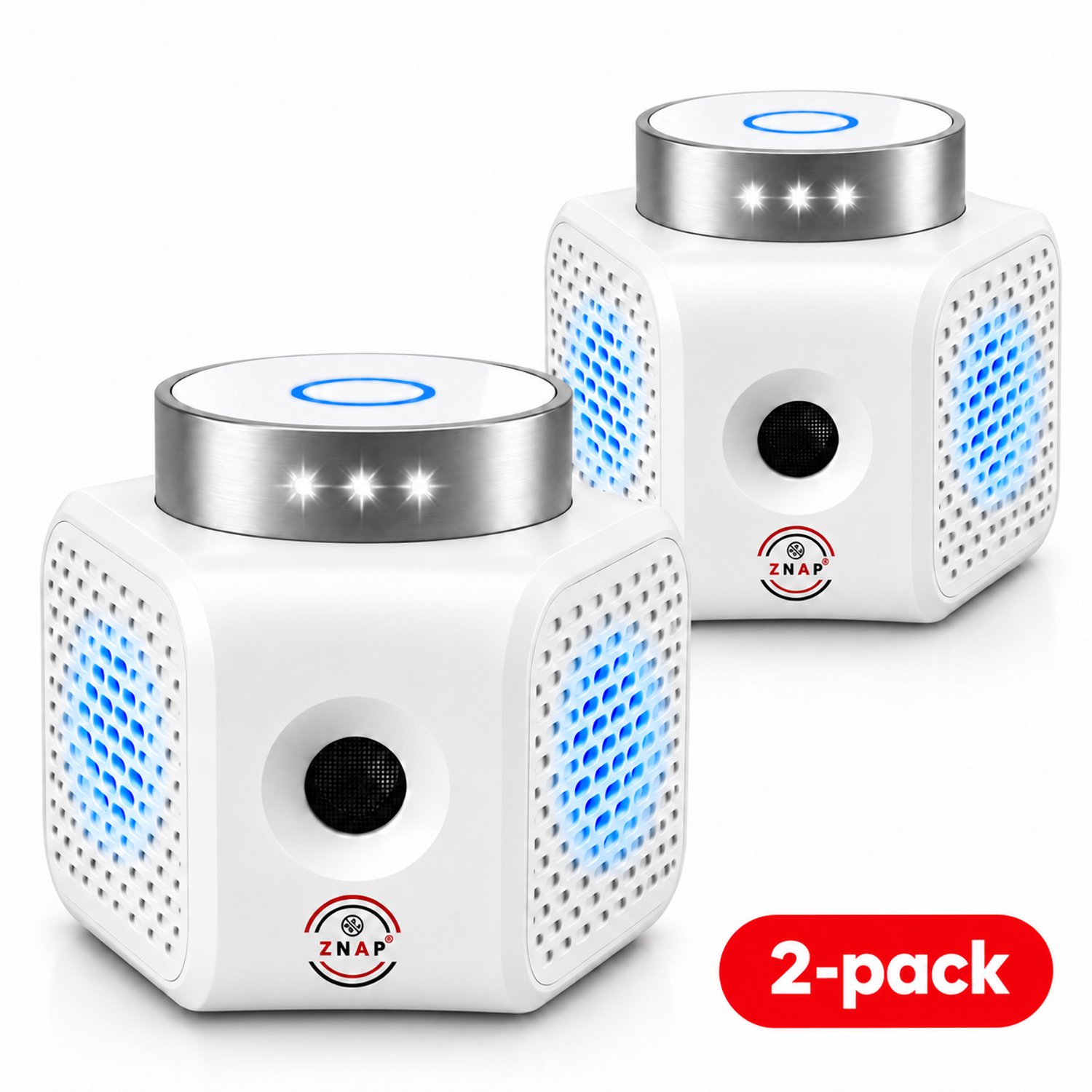 ZnaP® Verjager - 2 stuks - Muizenverjager - Ultrasone Verjager - Ongedierte Verjager Voor Binnen - Rattenverjager - Muizen Bestrijding - 360 graden & 4 modi - Pest Repeller - Wit