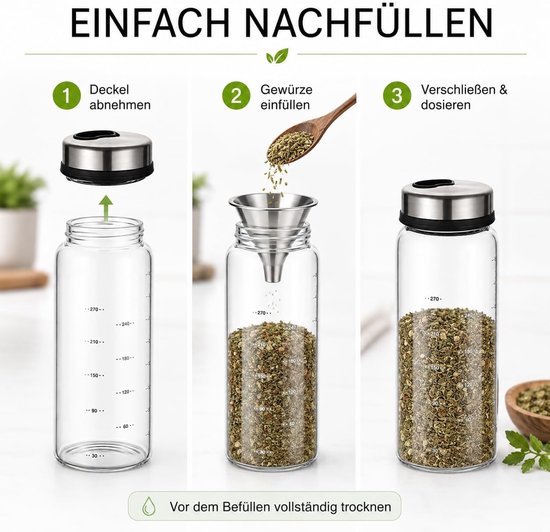Kruidenmix Pepermolen met Draaiende Deksel en Glazen Tray - Keuken Gadget 300ml voor Perfecte Kruidensmaak — afbeelding 3