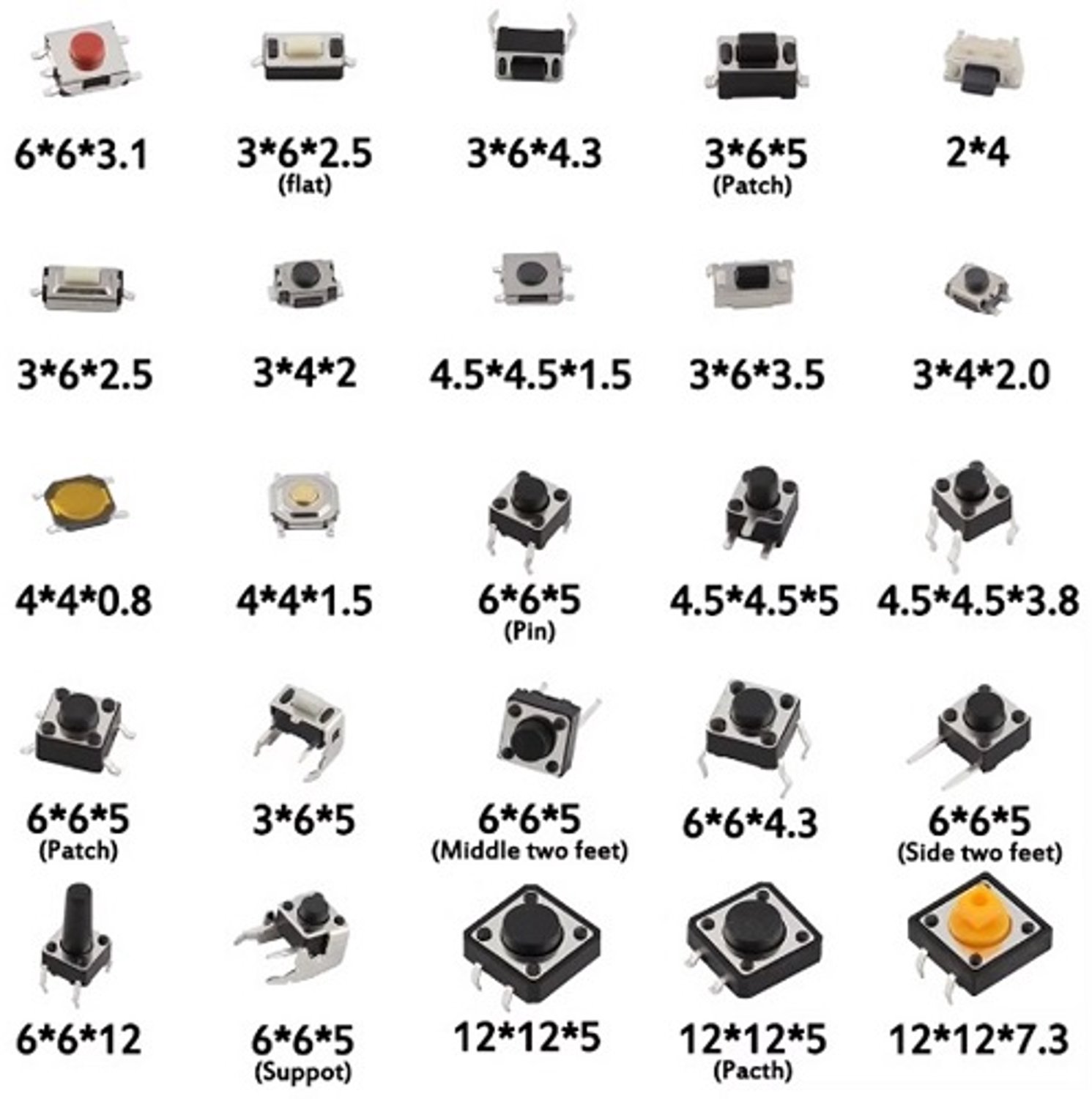Kronwald® Microswitch knopjes - assortiment mini knopjes - kleine knopjes voor autos en controllers - microschakelaars - microswitches assortiment