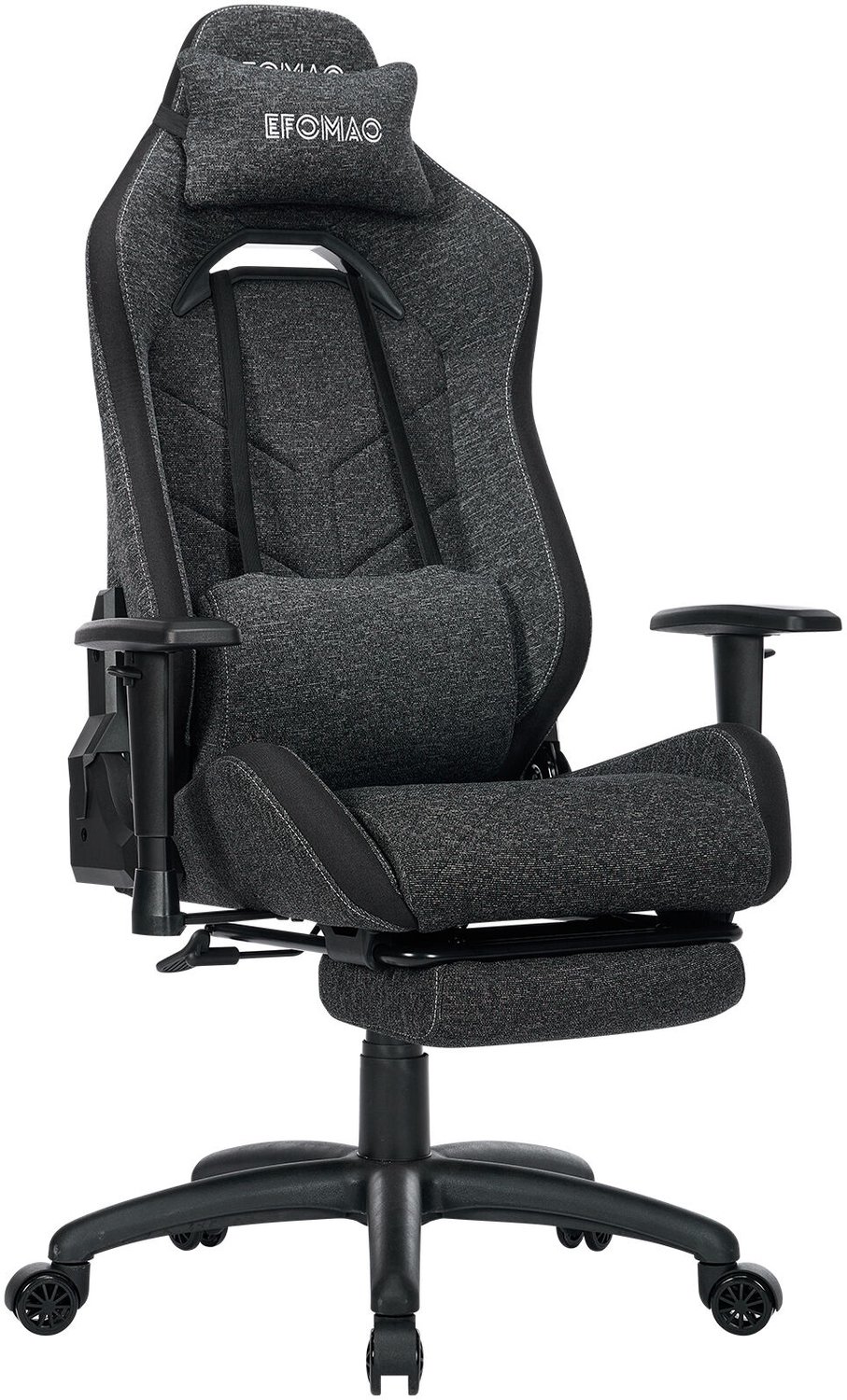ZynoCore Gaming Stoel – Ergonomische Gaming Chair – Ademende Stof – Inclusief Voetsteun, Nekkussen & Lendenkussen – 155° Verstelbaar – 7cm Armleuningen – 150 kg – Donkergrijs – Bureaustoel – Racekuipstoel