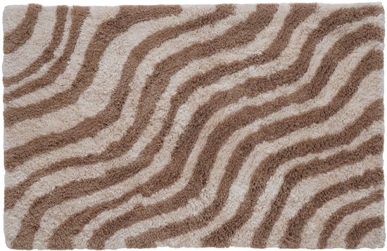 Badmat met golvend strepenpatroon in taupe en beige.