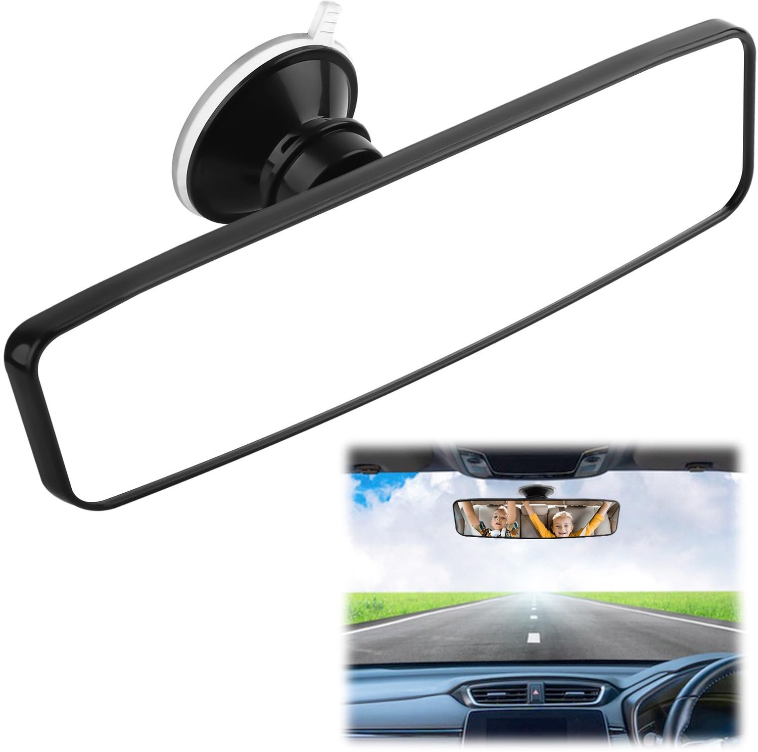 VFANDV Achteruitkijkspiegel met zuignap, 24 x 6,5 cm, groothoek verstelbaar, universele binnenspiegel voor auto, SUV - ShopVlot