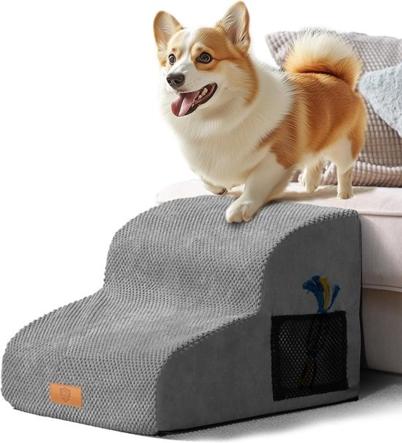 Hondentrap, 2 stuks - schuimrubberen ladder voor puppy's en oudere huisdieren - grijs