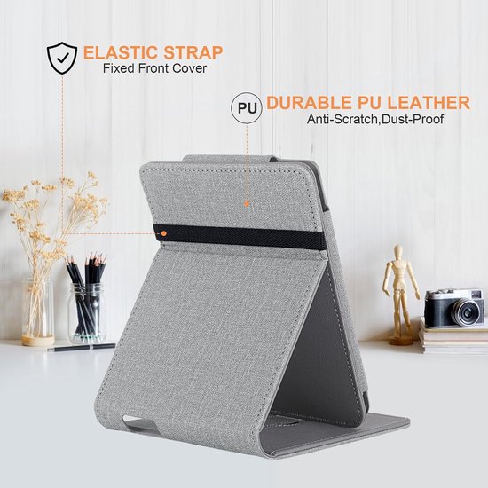 for Kobo Clara 2E/Clara BW Case,Sleep Case for Kobo Clara Colour Cover with Hand Strap,Grey - ShopVlot — afbeelding 4