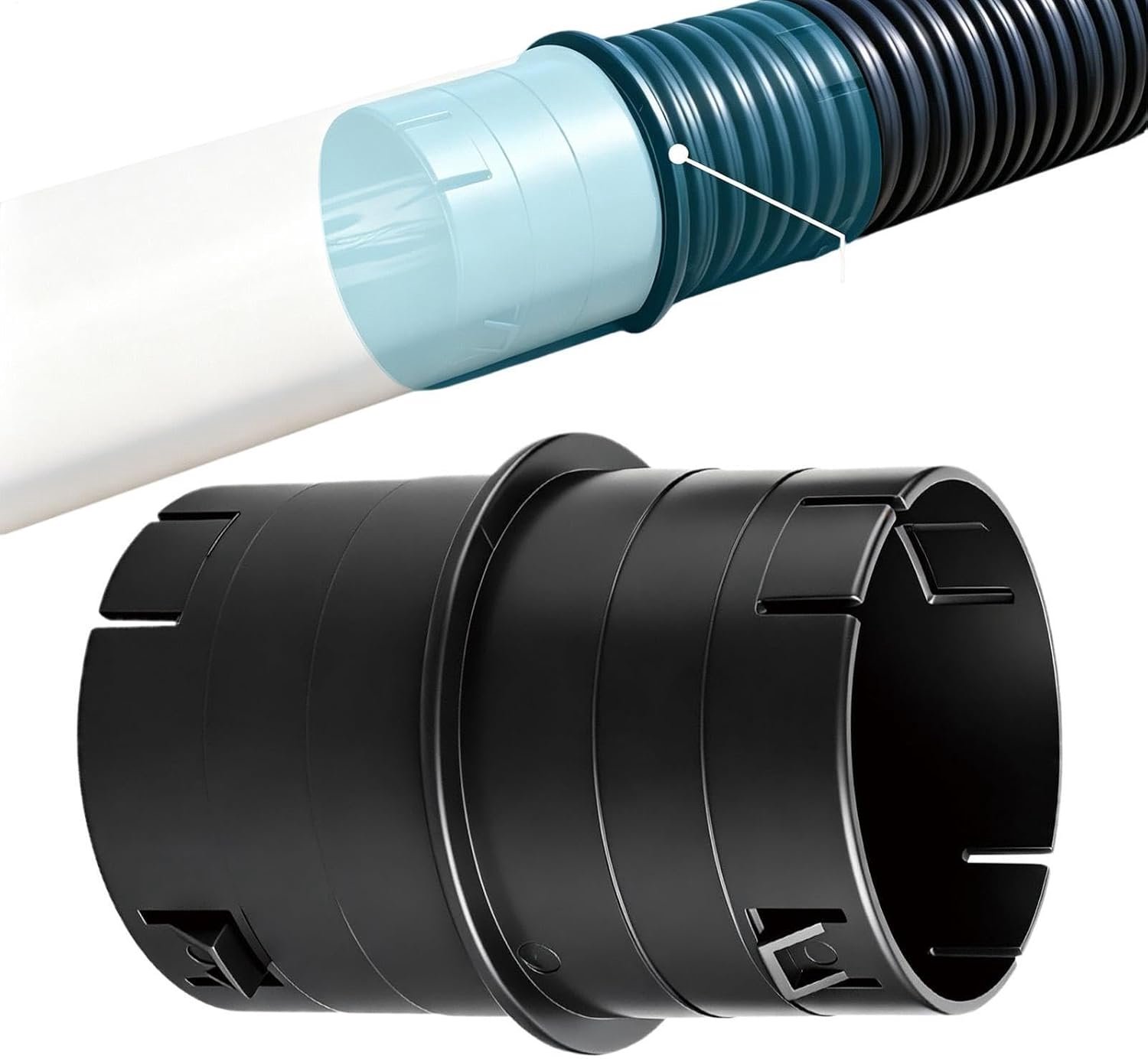 PVC-aansluitadapter voor gegolfde buis, lekvrij, universeel inzetbaar