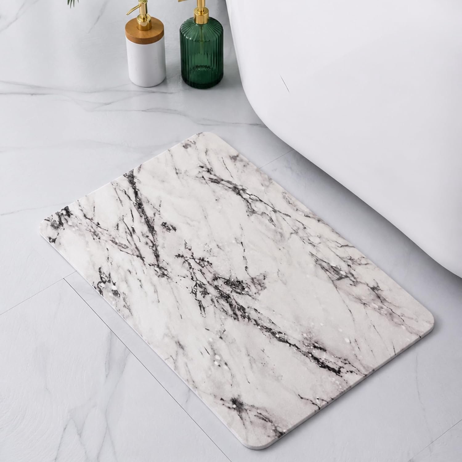Diatomiet Steen Badmat Anti-slip (60 x 39 cm)| Sneldrogende Douchemat Super Absorberend | Badkamer Vloerkleed Schimmelwerend & Hygiënisch | Stone Bath Mat (Arabescato)