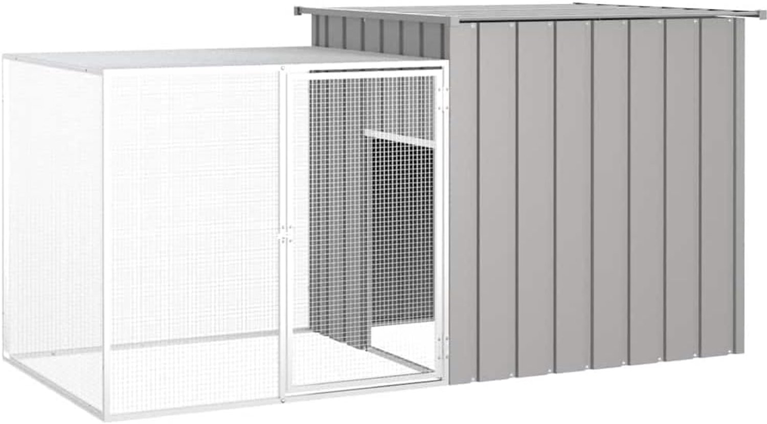 Kippenhok van verzinkt staal, 200 x 91 x 100 cm, hok voor kippen en eenden, stabiele vrijloopren met afsluitbare deur, weerbestendig roosterdesign