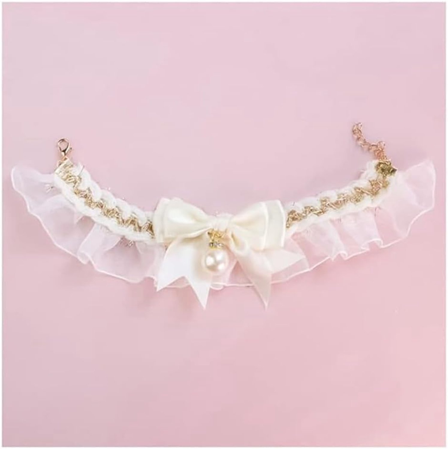 Hondenhalsband, strik, bruiloft, kant, kat, halsband met parels, hanger, verstelbaar, elastisch, huisdier, vlinderdas, halsband, halsketting voor honden, katten, puppy's, decoratie, wit, L