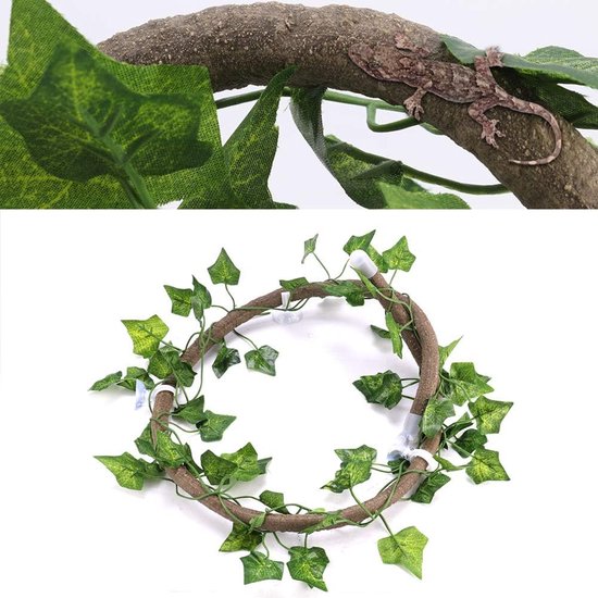 Reptiel Klimplant Flexibel Jungle Decor 3,28ft Rotan met Scindapsus Bladeren voor Hagedissen Kameleons 's Boomkikkers Schildpad Aquarium Terrarium Decoratie (Rotan + klimopbladeren) — afbeelding 4