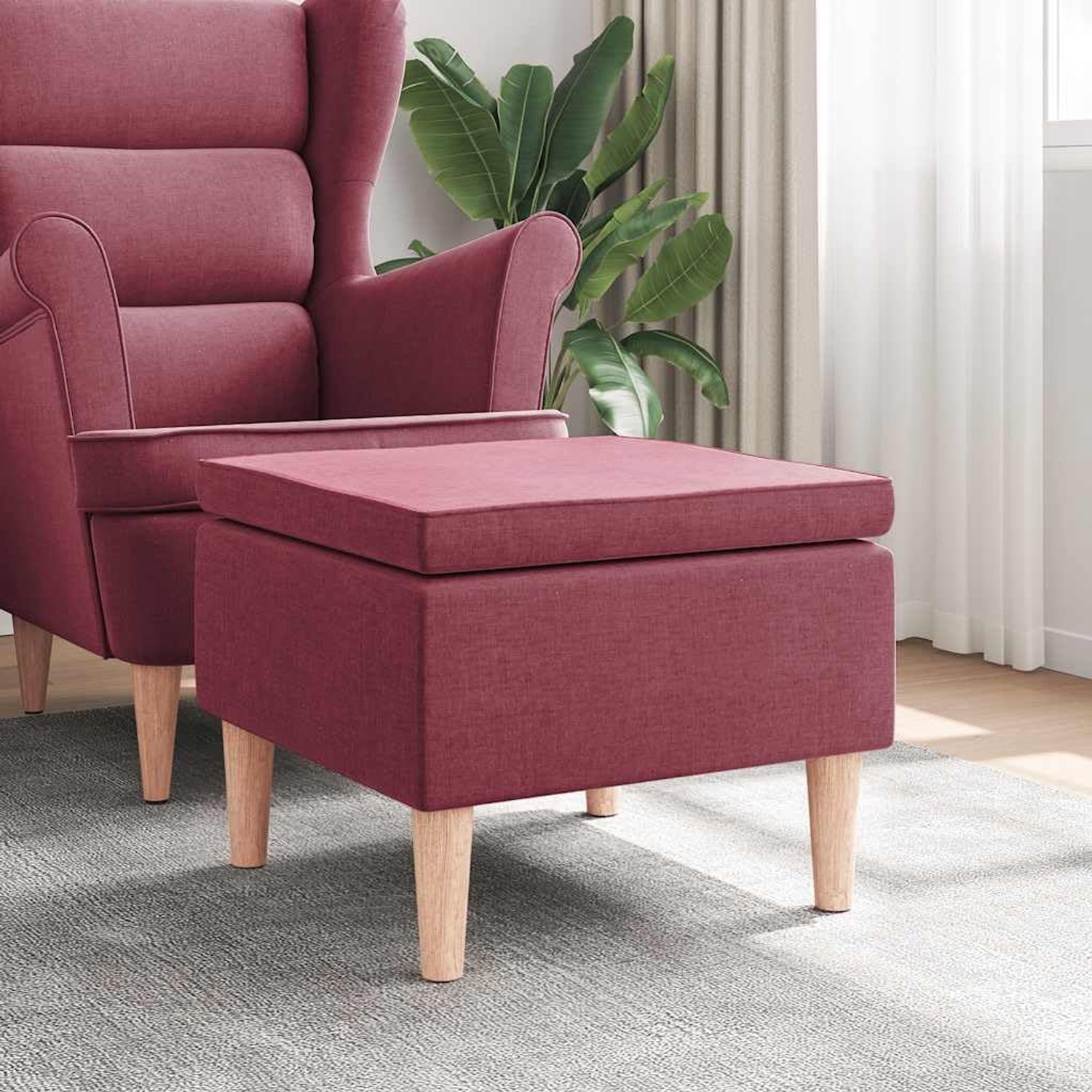 Moderne kruk met stabiele houten poten en zachte zitting voor de woonkamer, zachte voetenbank met bekleding