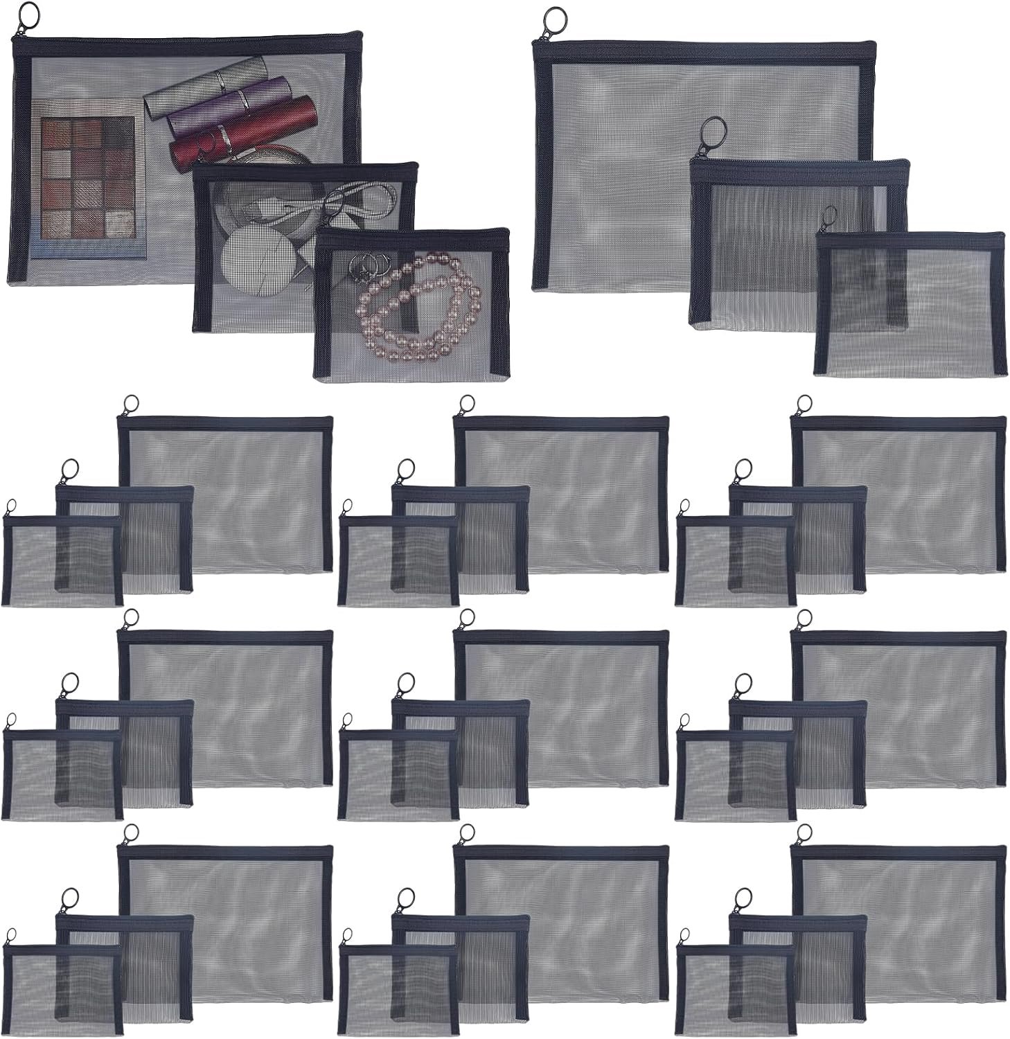 30Pcs Mesh Zakken Met Ritssluiting,Rechthoek Nylon Cosmetische Portemonnee Zakjes,Herbruikbare Mesh Cosmetische Pouch - ShopVlot