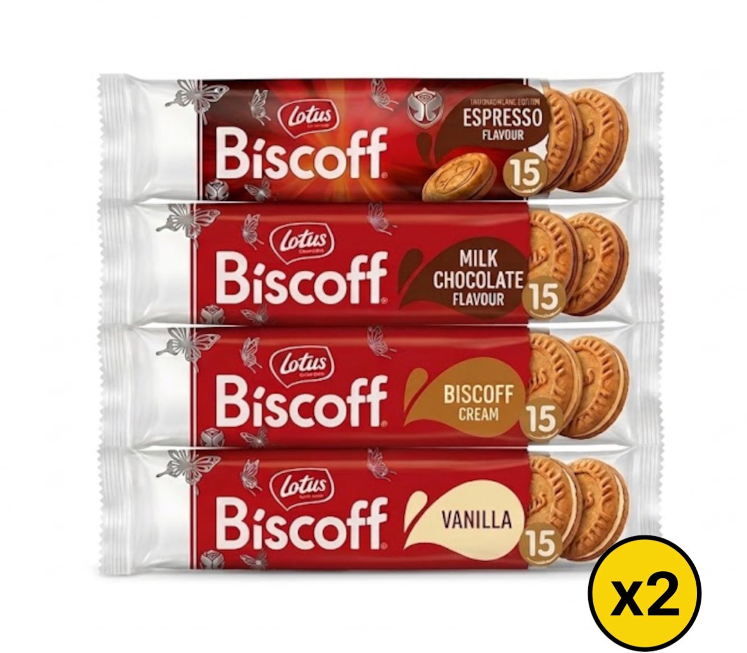 Lotus Biscoff The Original Speculoos Chocolade Melk Vanilla Espresso - Proefpakket - Sandwichkoekjes - 8 (2 + 2 + 2 + 2) Stuks