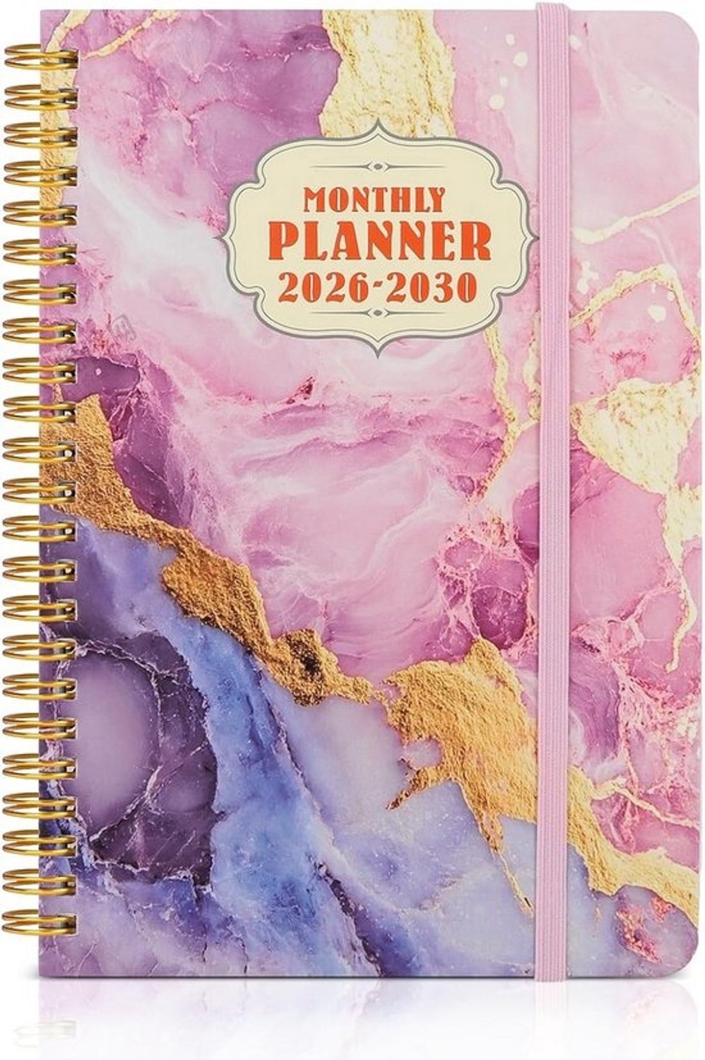 Jaarplanner 2026 t/m 2030 A5 - maandoverzicht & to-dolijst met spiraalbinding en pennenhouder