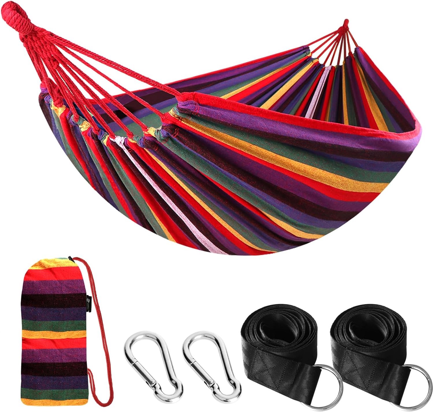 Anyoo Cotton Hammock, Comfortable Fabric with Tree-Friendly Straps Durable Portable Hammock with Travel Bag, Perfect - ShopVlot