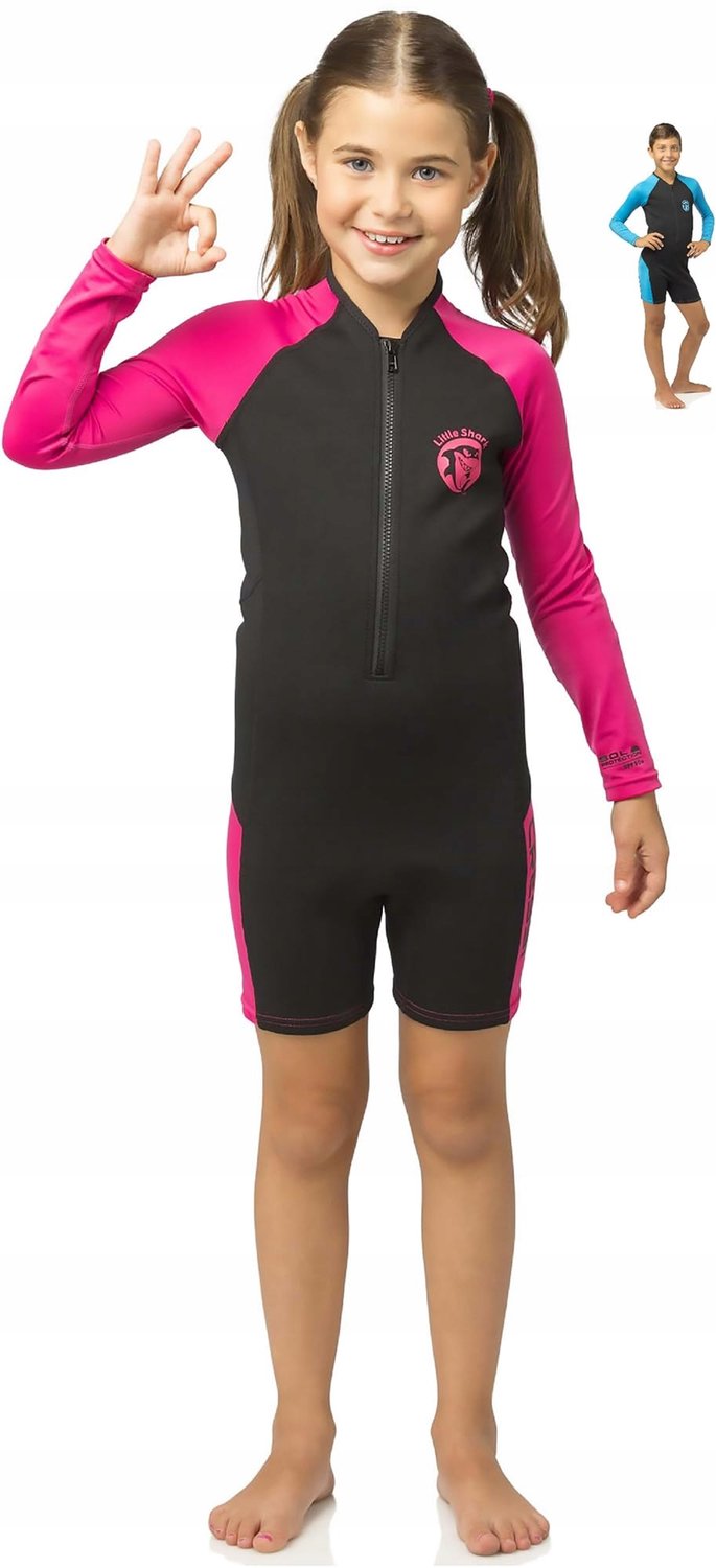 Kinder Neopreen Shorty Duikpak 2mm Zwart/Roze - 9/10 Jaar