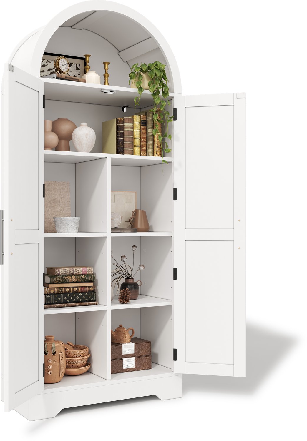 Hoge keukenkast met open vak - Verstelbare legplanken en deuren - Voor keuken, eetkamer en woonkamer - Wit MDF, 70 x 35 x 170 cm