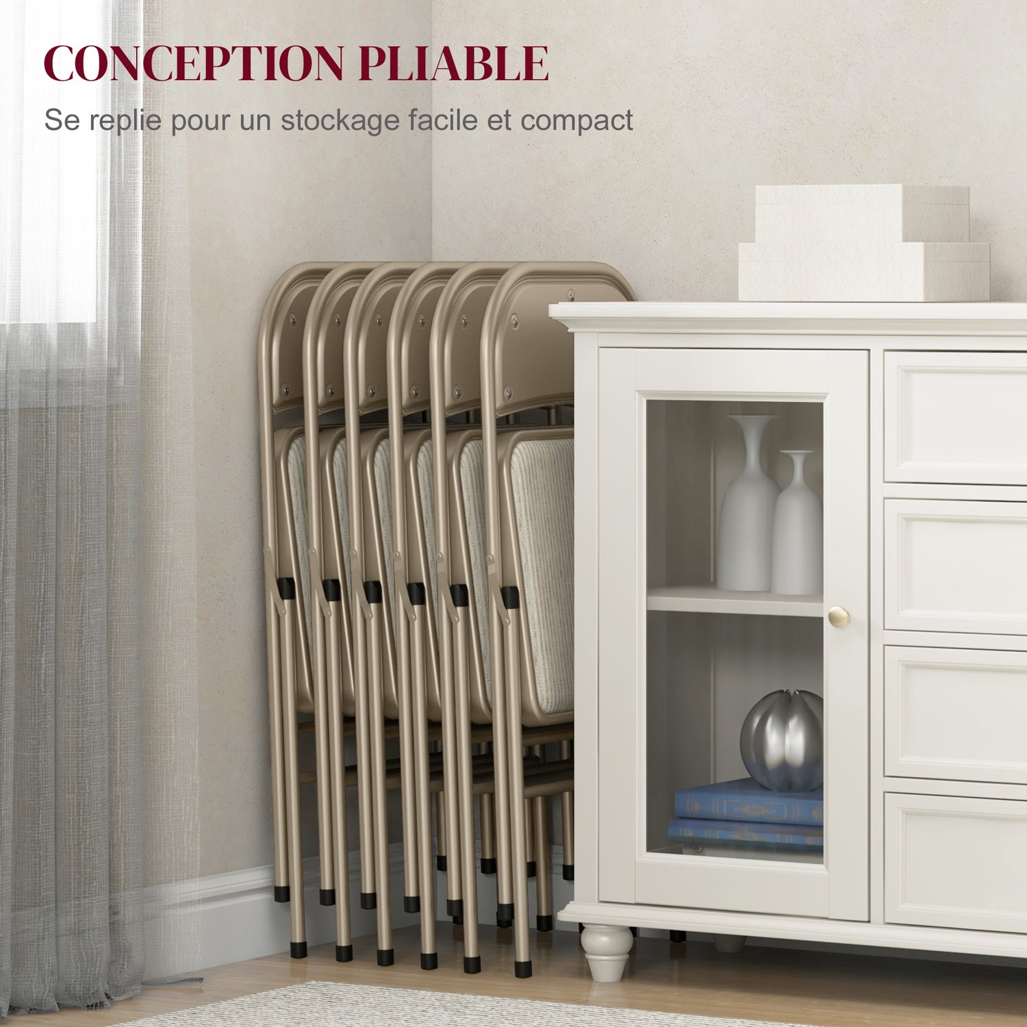 HOMCOM-Opklapstoel-Polyester-45x46x78cm-Beige