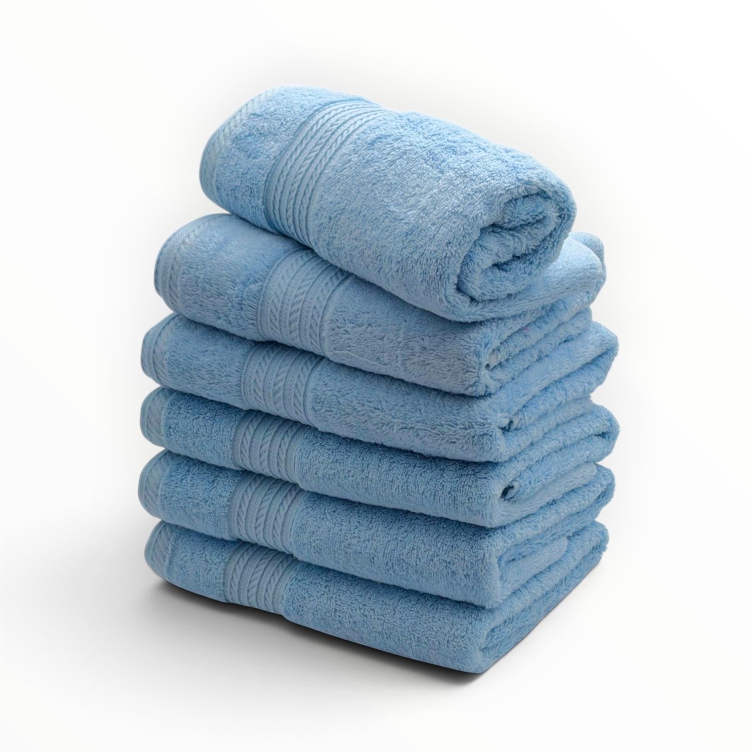 The Linen Room Handdoeken – 50 x 100 cm – Set van 6 – 100% Egyptisch Katoen – 600 gram /m2– Lichtblauw