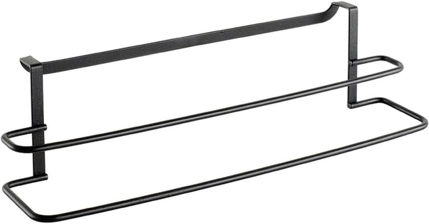 Famanu – Dubbele handdoekhouder, zwart, 38 x 10 x 9 cm, eenvoudig te installeren zonder boren