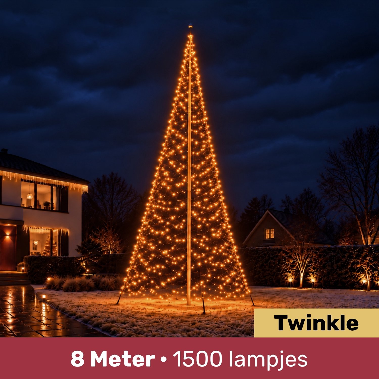 Blynx LED Kerstboom Buiten - 8 Meter - 1.500 Warm Witte LED Lampjes - Twinkle Effect - Vlaggenmast Kerstboom - Exclusief Mast - Met Timer - IP44