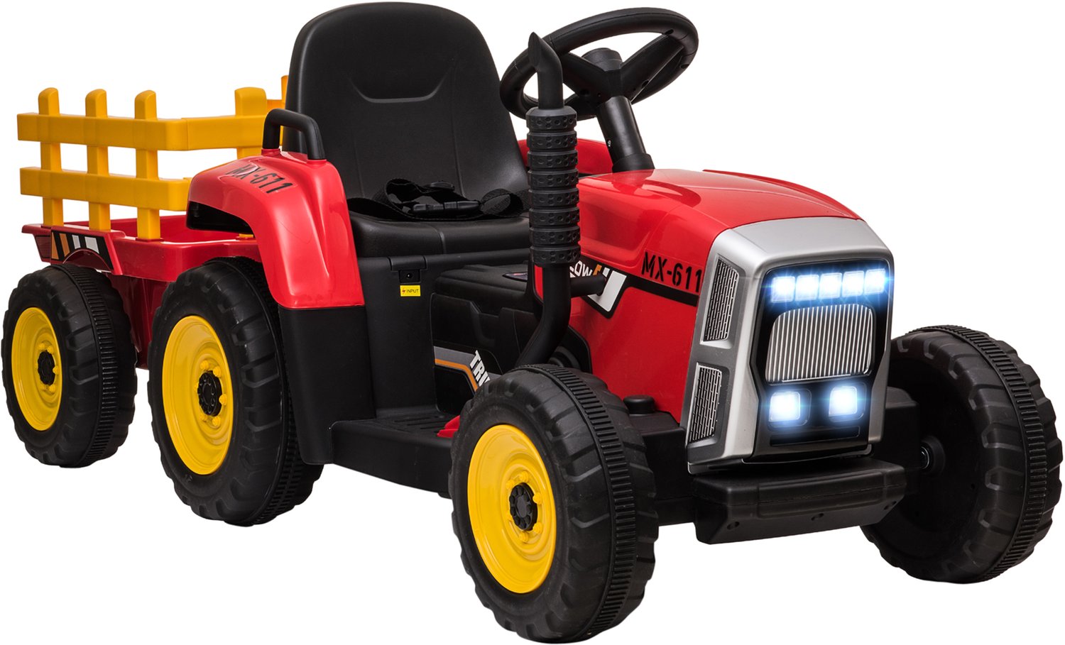 Homona Elektrische kindertractor met aanhanger - Met afstandsbediening, licht en muziek - 136,5 x 50 x 52,5 cm - Rood